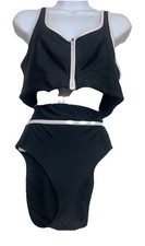 2 Piece Old Navy Black Swimsuit XL TG EG Zip Top w/Basic Bottom White Trim Beach