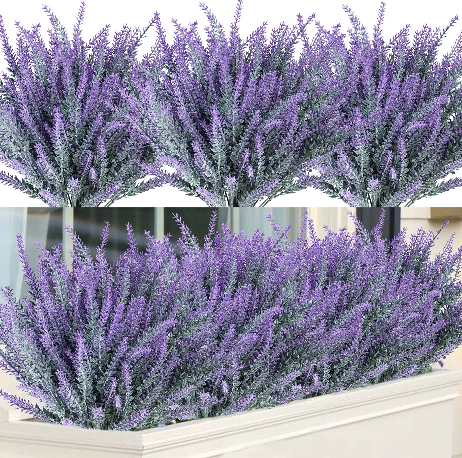 12 Bundles Artificial Lavender Fake Flowers Faux Plastic Plants for Home Wedd...