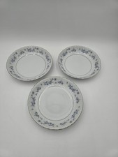 3 Vintage Empress China Japan Delft Blue Flower Soup Bowls Silver Trim 
