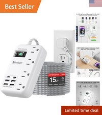 6-Port USB-C and USB-A Surge Protector with 15 Ft Flat Plug for Smart Charging