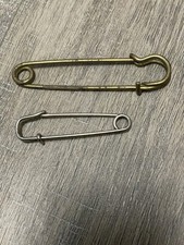 Lot of 2 Large Safety Pins Brass  Steel Kilt Blanket Pin Craft Sewing