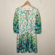 Eliza J Dress Size 12 Watercolor Spotted Green Multicolor Elastic Waist Pleated