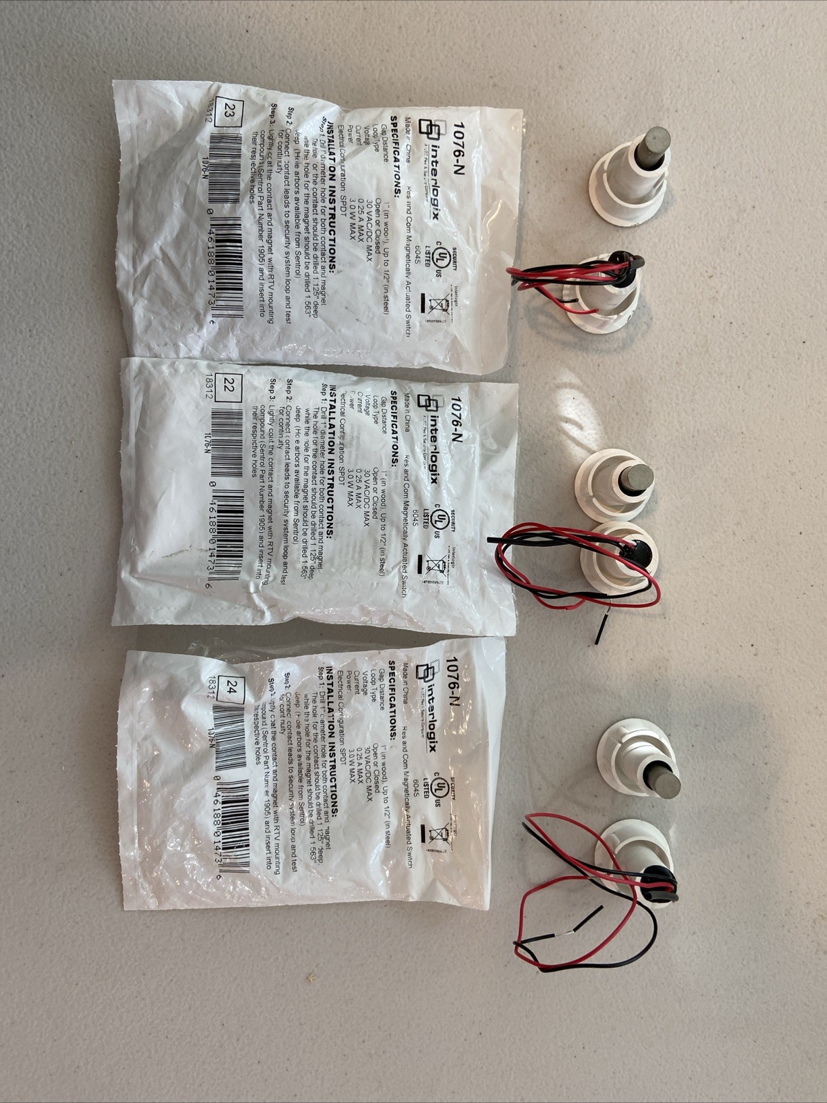 3pcs Interlogix 1076-N Steel Door Magnetic Contact Alarm Switch