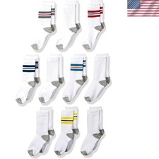 Boys' Durable Cotton Crew Socks - 10 Pairs in Stylish White Stripe Design