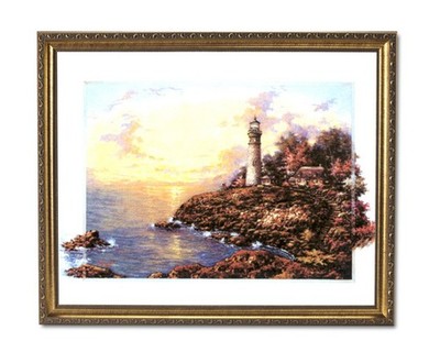 Lighthouse Lake Cottage Ocean Beach Landscape Wall Picture Gold Framed Art Print