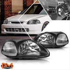 For 96-98 Honda Civic EJ/EM/EK Black Housing Headlight Clear Corner Signal Lamp