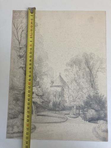 Grand Dessin XIXe 1850 crayon Jardin Tour Romantisme Arbre Ancien A Identifier - Photo 9/9