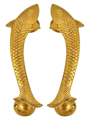 #ad Fish Design Vintage Antique Finish Handmade Brass Gate Big Door Pull Handle Knob $129.50