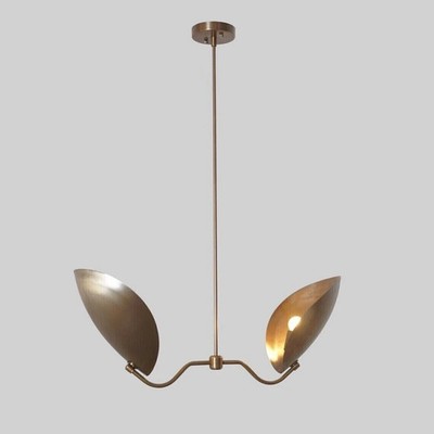 2 Light Curved Disk Shades Handmade Mid Century Modern Brass Sputnik Chandelier