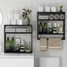 Towel Rack Bathroom Storage Shelves Over The Toilet with Towel Bar 100 Bambo...