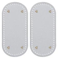 2Pcs Oval PU Leather Bag Bottom Shaper with Holes & Nails 9.8x4.7 Inch Silver
