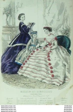 1865 Ladies Shop Fashion Engraving # 11 (Watercolor Old Fashion Plate)