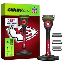 Gillette Labs Mens Special NFL Chiefs Edition Shaving Razor with 4 Refills and M