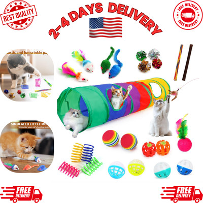 25-Piece Cat Toy Set with Rainbow Tunnel, Interactive Toys for Indoor Cats