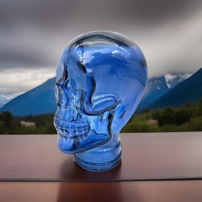 Totenkopf Schaufensterpuppe Kopf Skulptur Glas Statue Vintage Stil 60er Kobaltblau 29 cm