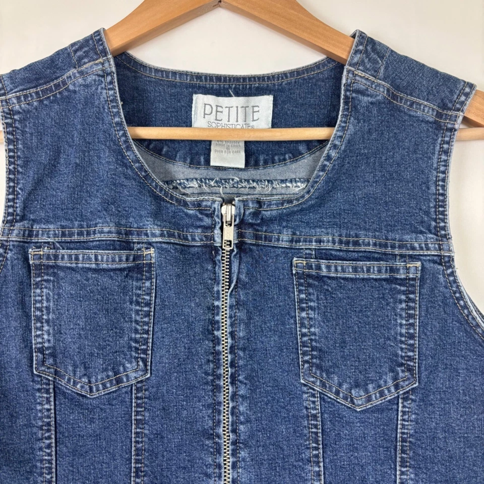 De Colección Petite Sophisticate Mujeres Denim Chaleco Top Talla Pequeña Talla 6 Azul Jean Otoño Tendencia Foto 4 de 4