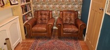 2 matching  Oakland style Armchair Tan Leather Brown 