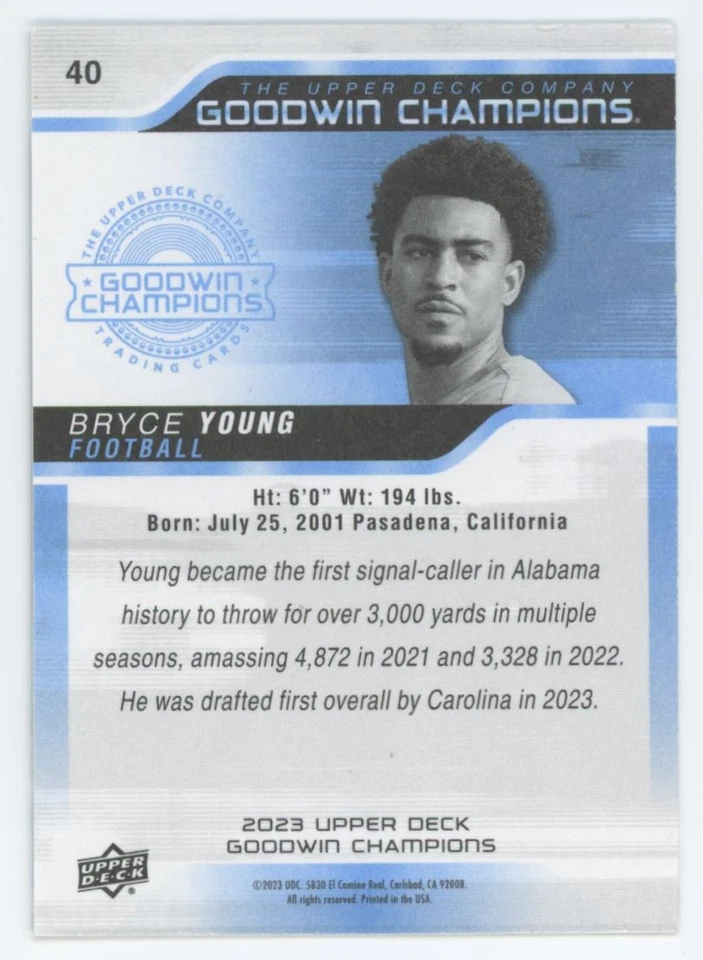 2023 Panini Flawless Collegiate Bryce Young Rookie Alabama Crimson Tide #40 - Image 2 of 2