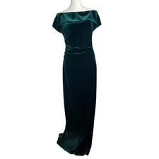 XSCAPE Off The Shoulder Velvet Gown Emerald Green Womens Size 8 Stretch Ruched