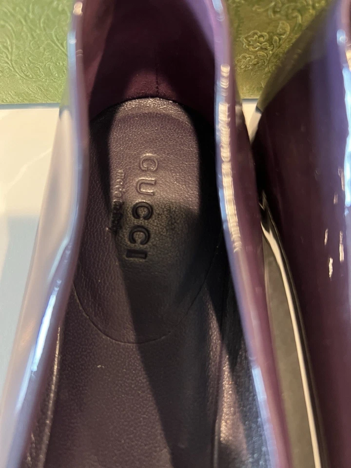 Pisos Gucci Vernice Ballet Talla 38 Doble G Logo Dorado Púrpura Oscuro Foto 3 de 3