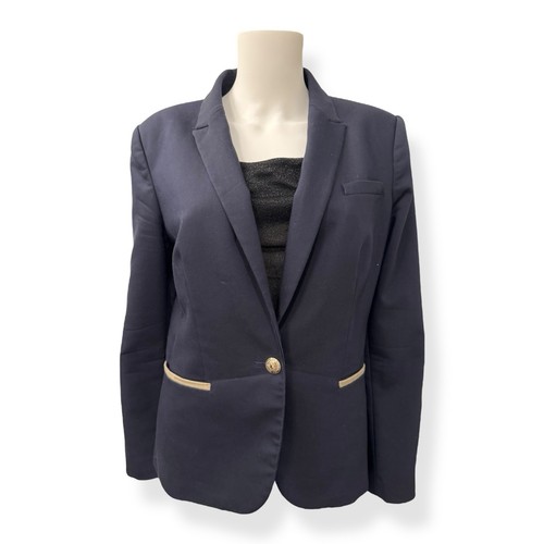 Pre-Owned Women’s Tommy Hilfiger Navy Cotton Blend Blazer w/ Elbow Patch - 14 - Picture 1 of 7