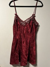 Vintage Victoria  s Secret Burgundy Satin Slip Dress Lace Y2K Lingerie