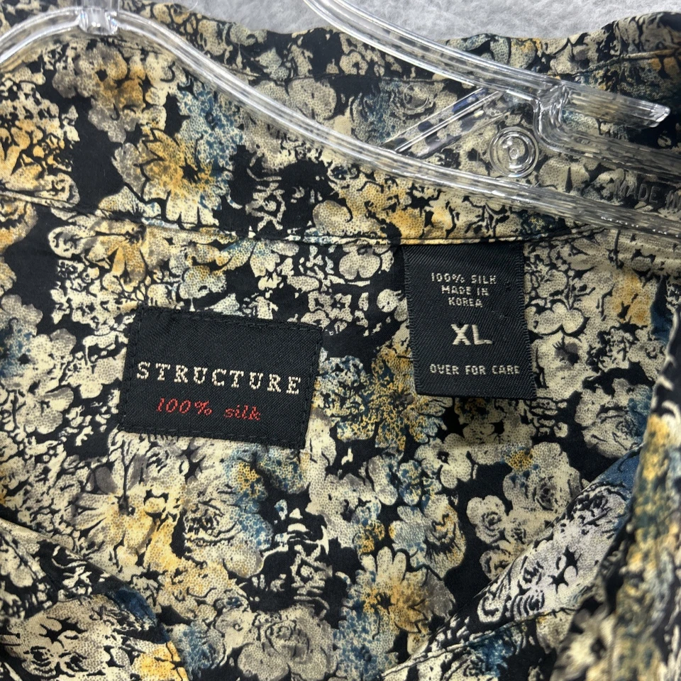 Vintage Structure Shirt Mens XL Floral Hawaiian Tropical 100% Silk Short Sleeve - Image 4 of 4