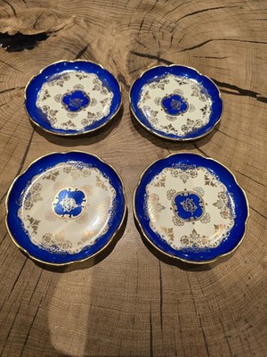 OSCAR SCHLEGELMICH - PORZELLAN-TELLER-KLEIN HANDARBEIT  mit Vergoldung 4er Set