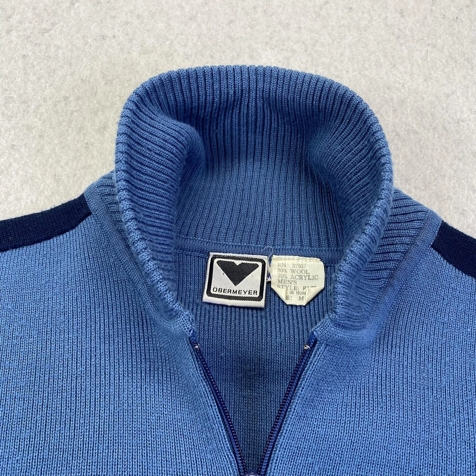 Suéter Obermeyer De Colección Para Hombre Medio Azul Gris Mezcla Lana Piloto Media Cremallera Años 90 Foto 2 de 4
