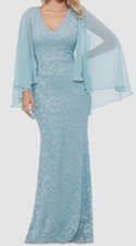 Betsy  Adam Women's Blue Lace Cape-Sleeve Dress Size 6