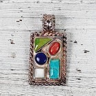 Silver 925 Pendant Southwest Retro Vintage Multi Natural Stone Sterling