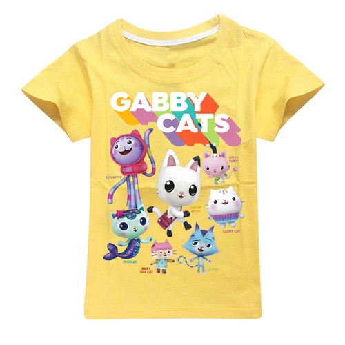 Kids Girls GABBY CATS Print Casual Short Sleeve T-shirt Cotton Tshirt Top Tee UK - Picture 7 of 30