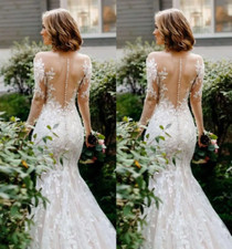 Vintage Mermaid Long Sleeves Wedding Dresses Zipper and Buttons Back Bridal Gown