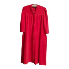 Vtg Vanity Fair Velour Robe Red House Coat Medium Snap Buttons Pockets 41"