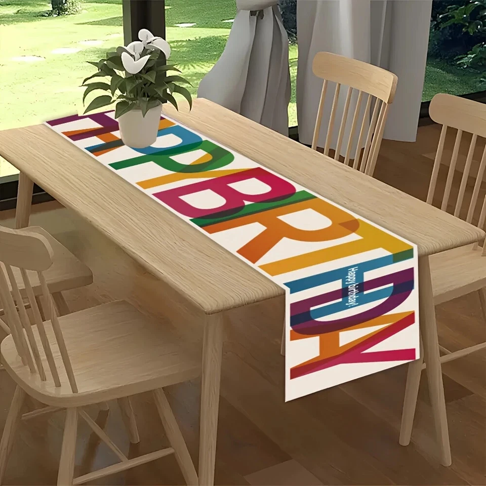 1 peça 13"X72" corredor de mesa colorido feliz aniversário, decoração de festa de aniversário - Imagem 2 de 4