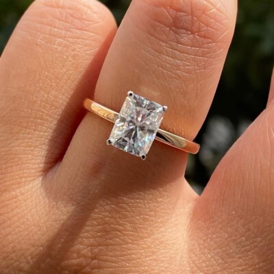 2.50 CTW Radiant Moissanite Solitaire Engagement Ring 14k Multi-Tone Gold Plated