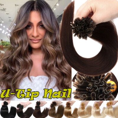 Thick Russian Flat Pre Bonded 100 Remy Human Hair Extensions Nail U Tip Keratin