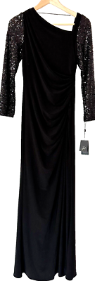 Adrianna Papell Women's Sequin Jersey Dress - Floor-Length Gown With Asymmetrical Neckline & Back Detail