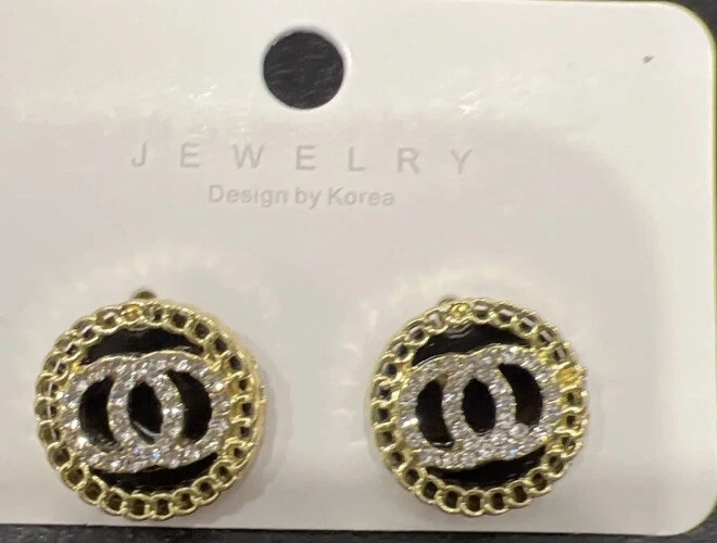 Eternity Circle Statement Earrings Cubic Zirconia Gold Tone Black Design Gbag - Image 2 of 4