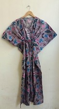 Indian Grey Butterfly Bird Cotton Kaftan Dress Night Maxi Dress Kaftan Gown US