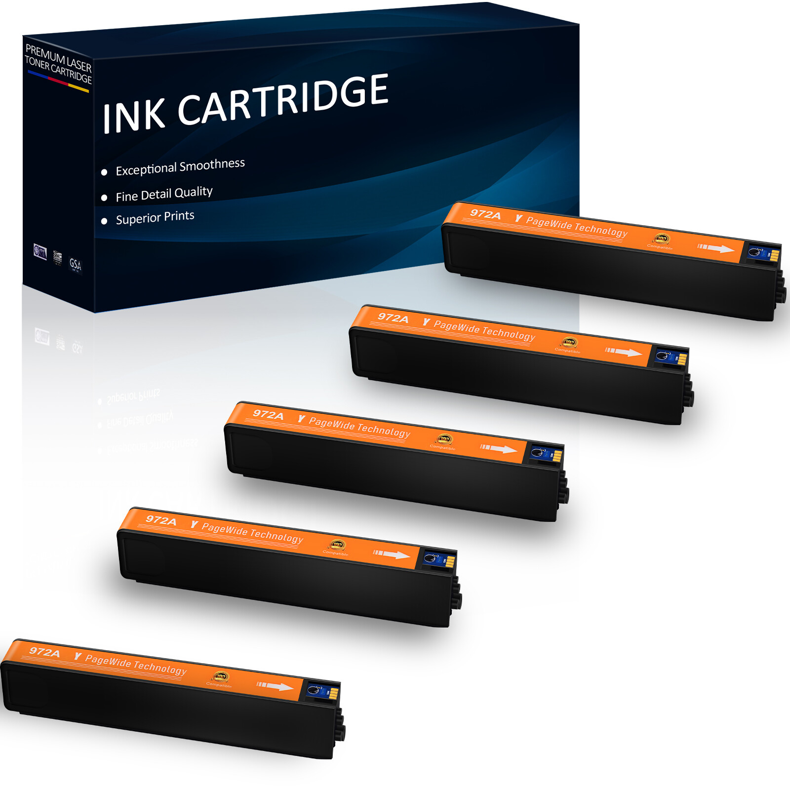 5PK 972A Yellow Ink Cartridge For HP PageWide Pro 452dn 452dw 477dw, High Yield