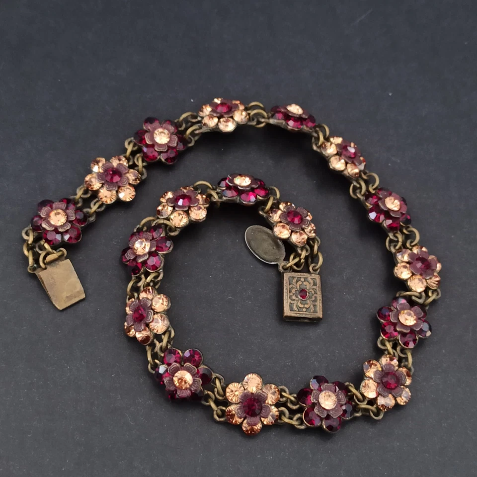 Michal Negrin Chocker Necklace Maroon Beige Floral Victorian Revival Cocktail - Image 2 of 4