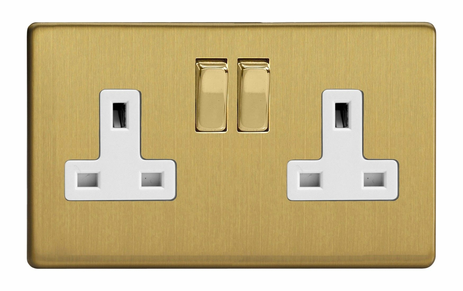 Varilight XDB5WS Screwless Brushed Brass 2 Gang Double 13A Switched Plug Socket