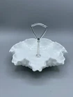 Vintage Fenton White Milk Glass Hobnail Tidbit Tray Dish w/ Chrome Handle Ruffle