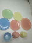 vintage colored milk glass saucer and cup Lot In Beautiful Display Condition