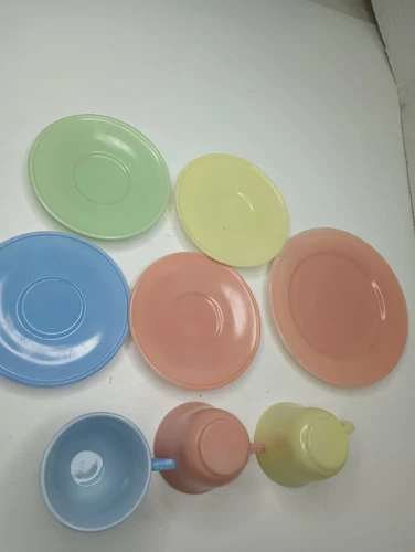 vintage colored milk glass saucer and cup Lot In Beautiful Display Condition