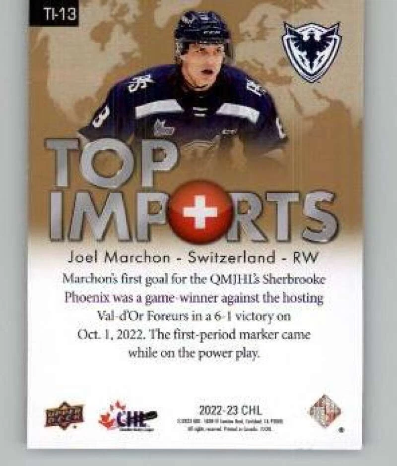 2022-23 Upper Deck CHL Top Imports #TI-13 Joel Marchon RC Rookie - Image 2 of 2