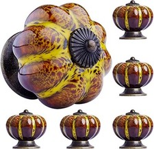 Cabinet Knobs with Pumpkin Shape Vintage Ceramic Knobs for 6 Pumpkin Yellow