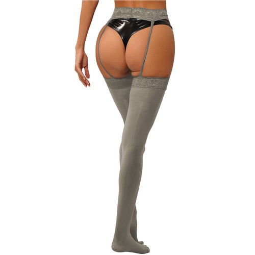 Women Glossy Sheer Lace Garter Belt Stocking Stretchy Cutout Suspender Pantyhose - 第 39/98 張圖片