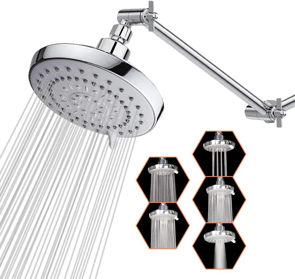 High Pressure Shower Head with 11 IN Adjustable Arm, 5-Settings Rain Shower Head